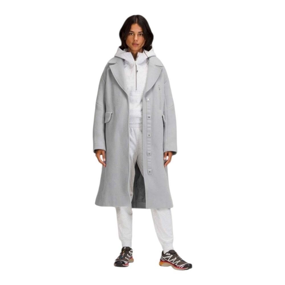 Lululemon Wool Long Wrap Coat Light Gray Oversized Jacket Size 4 NWT‎